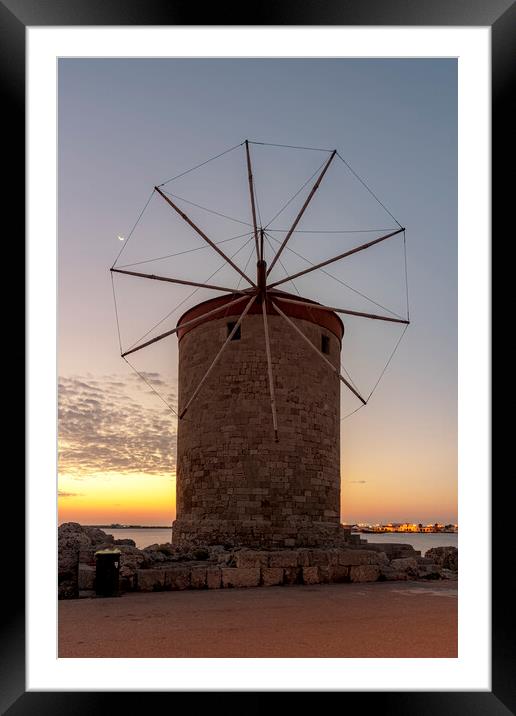 Rhodes Windmill at Sunrise Framed Mounted Print by Antony McAulay
