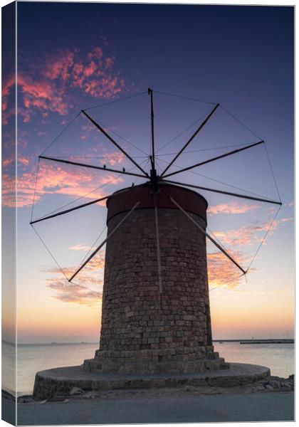 Rhodes Windmill Facade at Dawn Canvas Print by Antony McAulay