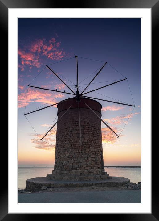Rhodes Windmill Facade at Dawn Framed Mounted Print by Antony McAulay