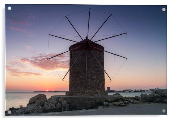 Rhodes Windmill Facade at Sunrise Acrylic by Antony McAulay
