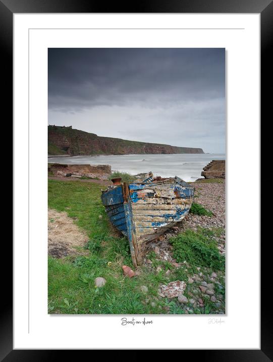 Boat on shore.  Auchmithie Harbour, Arbroath, Scotland Scottish, Smokie Framed Mounted Print by JC studios LRPS ARPS