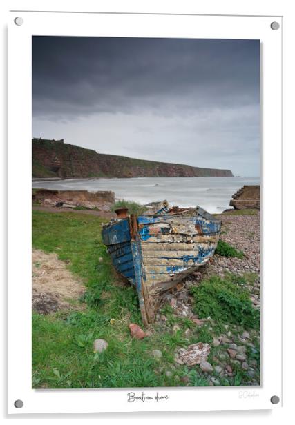 Boat on shore.  Auchmithie Harbour, Arbroath, Scotland Scottish, Smokie Acrylic by JC studios LRPS ARPS