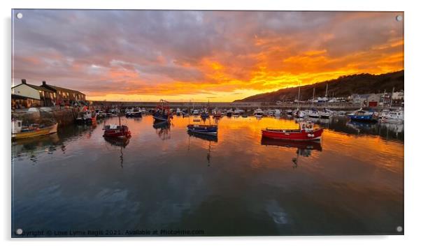 Sunset Lyme Regis harbour Acrylic by Love Lyme Regis