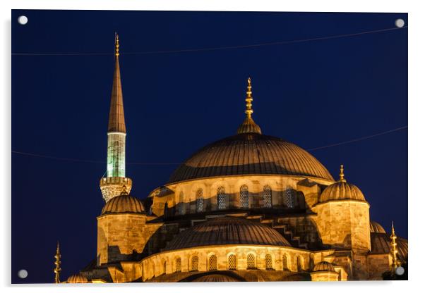Blue Mosque Domes At Night In Istanbul Acrylic by Artur Bogacki