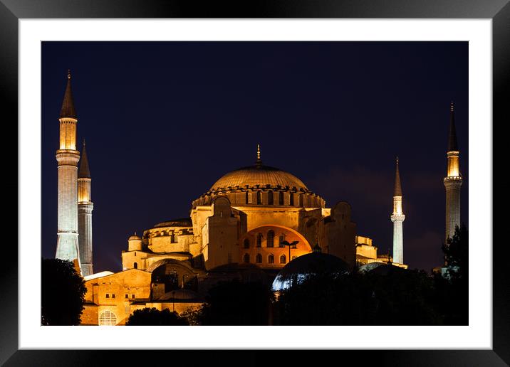 Hagia Sophia In Istanbul At Night Framed Mounted Print by Artur Bogacki