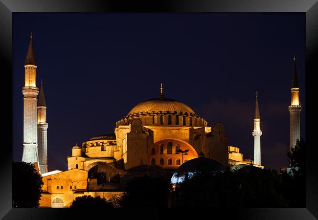 Hagia Sophia In Istanbul At Night Framed Print by Artur Bogacki