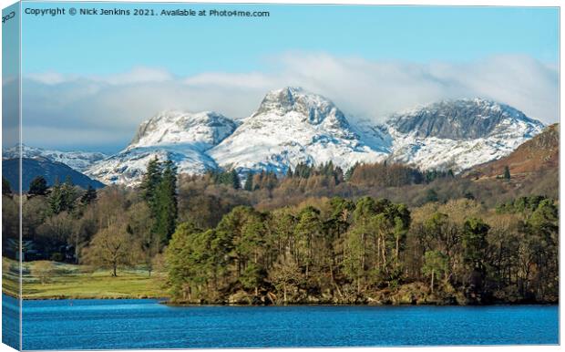 Langdale Pikes from Waterhead on Windermere Lake D Canvas Print by Nick Jenkins
