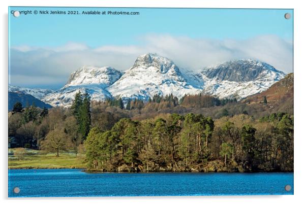 Langdale Pikes from Waterhead on Windermere Lake D Acrylic by Nick Jenkins