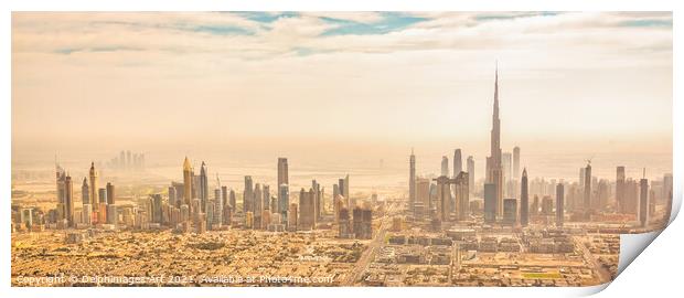 Dubai skyline panorama, aerial view at sunset Print by Delphimages Art