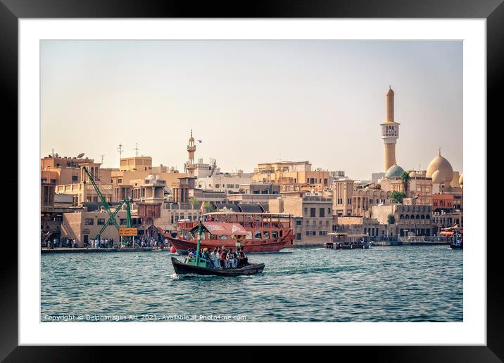 Dubai creek and Dubai old town, UAE Framed Mounted Print by Delphimages Art