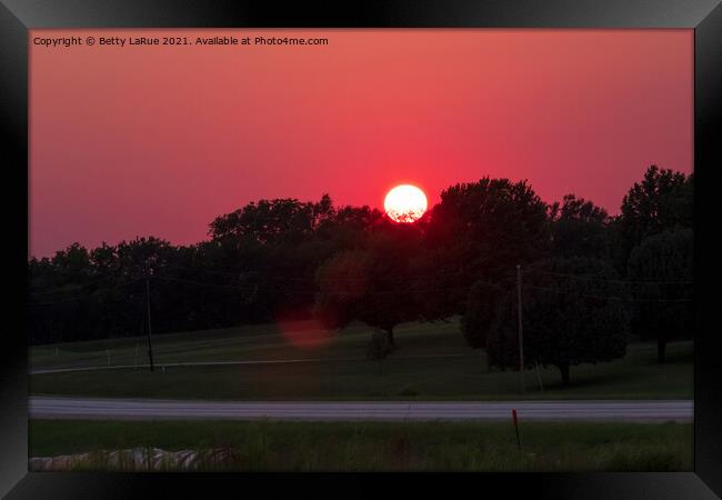 Brilliant Red Sunset Framed Print by Betty LaRue