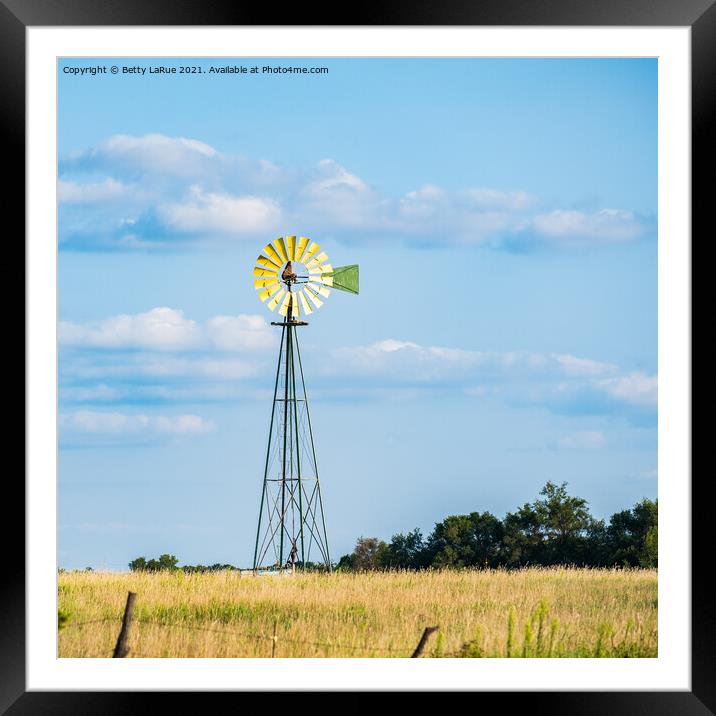 Windmill Against Blue Sky Framed Mounted Print by Betty LaRue