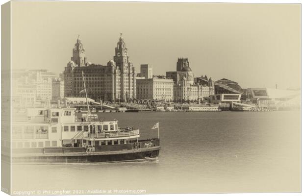 Ferry on the Mersey.  Canvas Print by Phil Longfoot