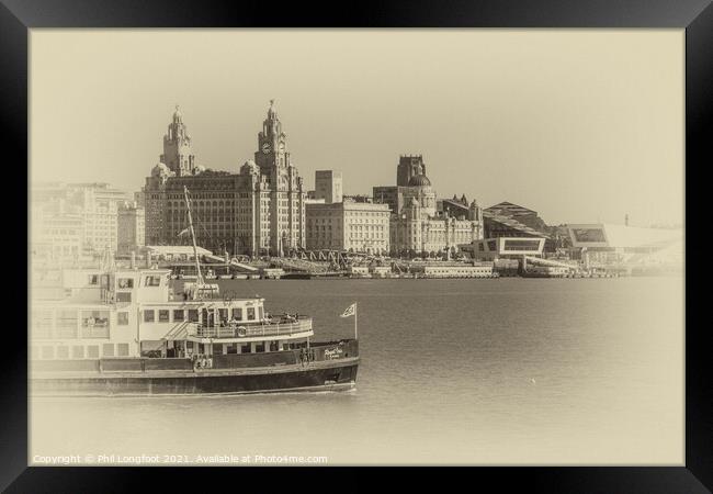 Ferry on the Mersey.  Framed Print by Phil Longfoot