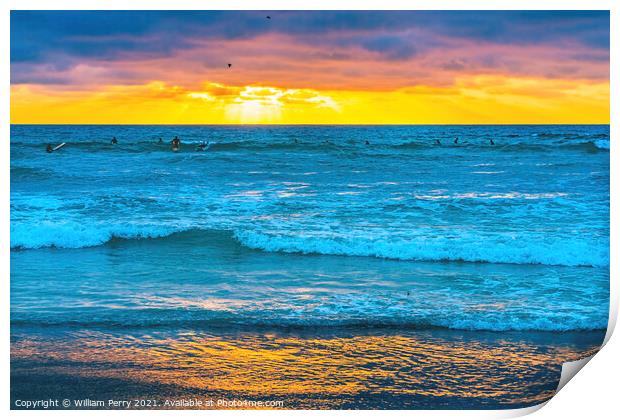 Surfers Sunset La Jolla Shores Beach San Diego California Print by William Perry