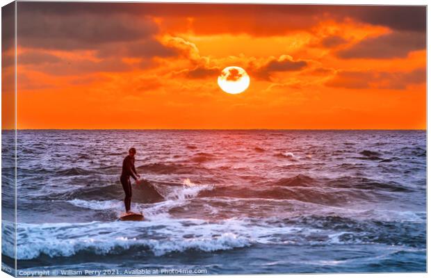 Surfer Sunset La Jolla Shores Beach San Diego California Canvas Print by William Perry