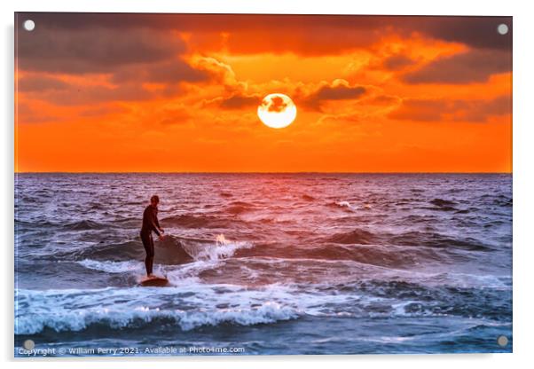 Surfer Sunset La Jolla Shores Beach San Diego California Acrylic by William Perry