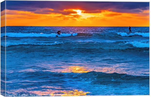 Surfers Sunset La Jolla Shores Beach San Diego California Canvas Print by William Perry
