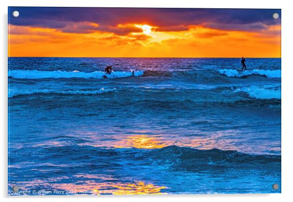 Surfers Sunset La Jolla Shores Beach San Diego California Acrylic by William Perry