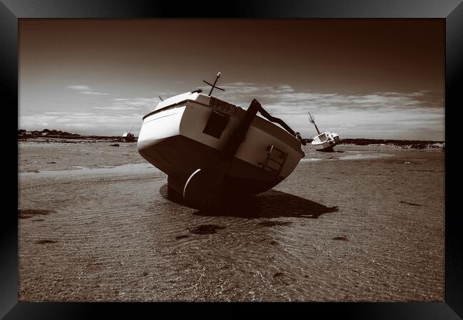 sepia boat on sand Framed Print by youri Mahieu
