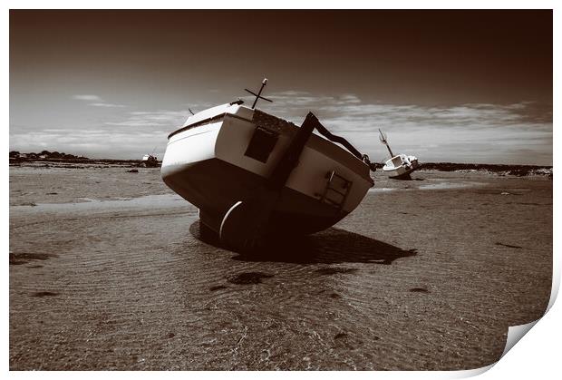sepia boat on sand Print by youri Mahieu