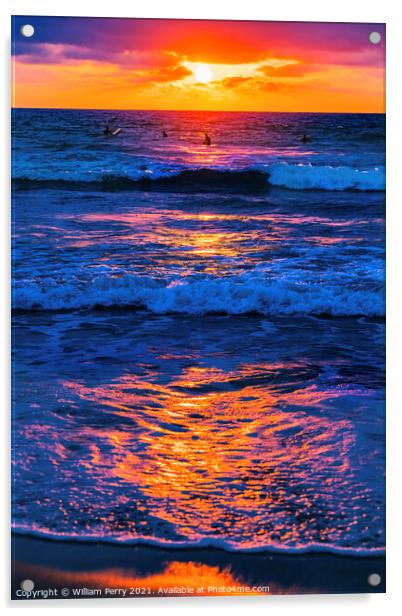 Surfers Sunset La Jolla Shores Beach San Diego California Acrylic by William Perry