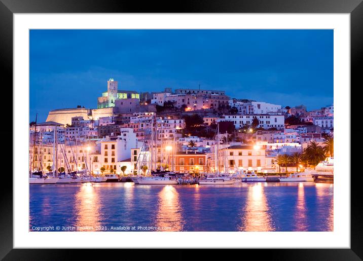 The old town of Dalt Vila at night, Ibiza town, Spain. Framed Mounted Print by Justin Foulkes