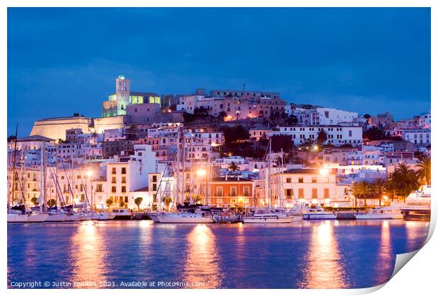The old town of Dalt Vila at night, Ibiza town, Spain. Print by Justin Foulkes
