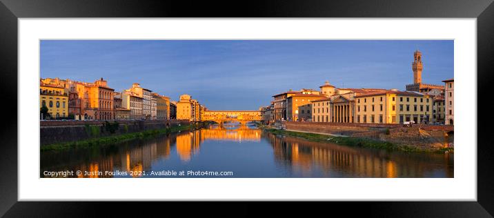 Panoramic view of Ponte Vecchio, Florence, Italy Framed Mounted Print by Justin Foulkes