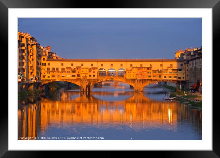 Ponte Vecchio at sunrise, Florence, Italy Framed Mounted Print by Justin Foulkes