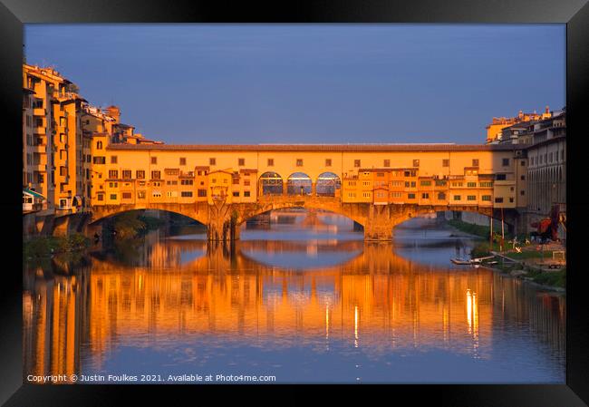 Ponte Vecchio at sunrise, Florence, Italy Framed Print by Justin Foulkes