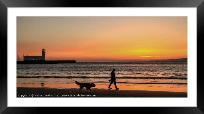  Scarborough South Bay dog walking Framed Mounted Print by Richard Perks