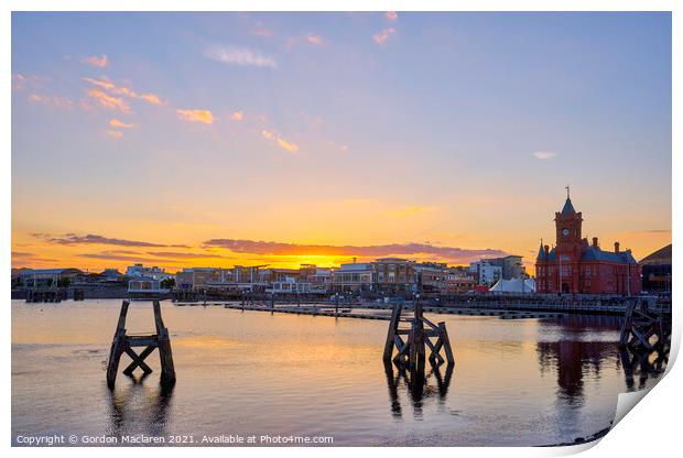 Beautiful Sunset over Cardiff Bay Print by Gordon Maclaren