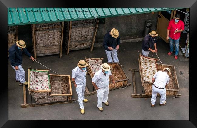 Madeira Toboggan Ride on Traditional Wicker Basket Sledges Framed Print by Jo Sowden