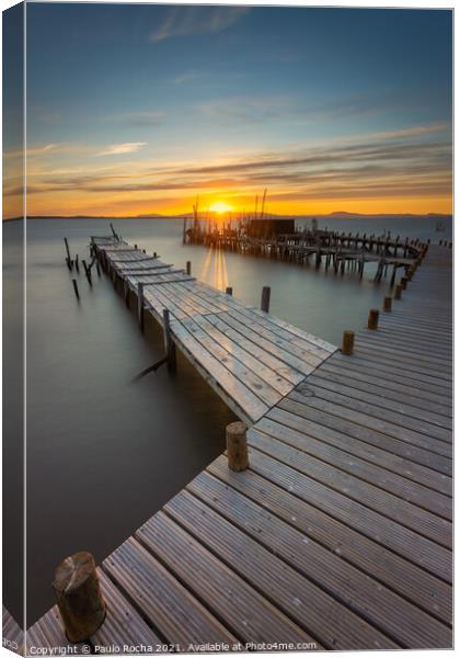 Sunset at Carrasqueira Pier Canvas Print by Paulo Rocha