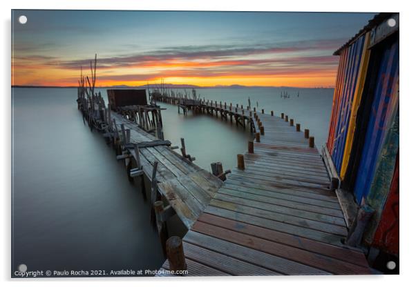Sunset at Carrasqueira Pier Acrylic by Paulo Rocha