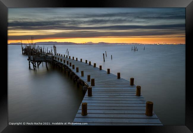 Sunset at Carrasqueira Pier Framed Print by Paulo Rocha