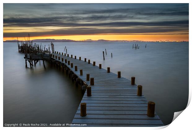 Sunset at Carrasqueira Pier Print by Paulo Rocha