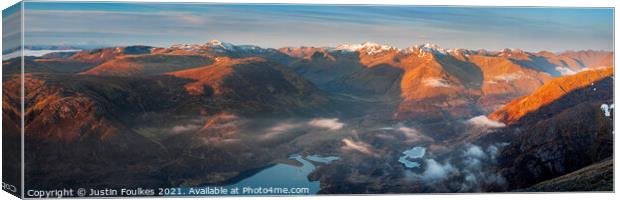 Kintail mountains panorama, Scotland Canvas Print by Justin Foulkes