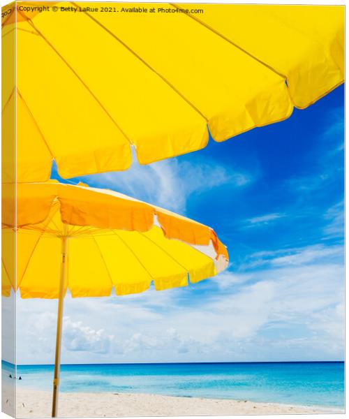 Yellow Beach Umbrellas Canvas Print by Betty LaRue