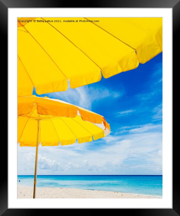 Yellow Beach Umbrellas Framed Mounted Print by Betty LaRue