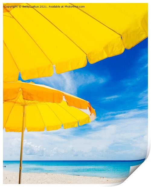 Yellow Beach Umbrellas Print by Betty LaRue
