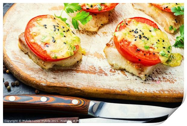 Fish baked with cheese,pangasius fillet Print by Mykola Lunov Mykola