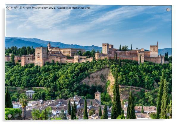 Daybreak at Alhambra Palace Granada Acrylic by Angus McComiskey