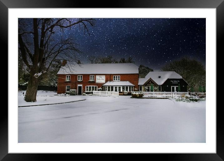 Snow and Star Covered Pub and Restaurant Framed Mounted Print by Dave Williams