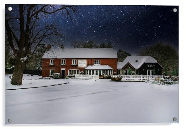 Snow and Star Covered Pub and Restaurant Acrylic by Dave Williams