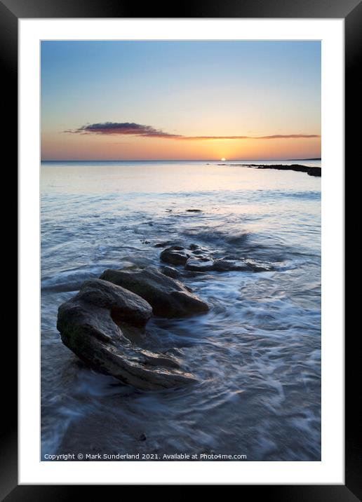 Rocks on the Shore at Sunrise Castle Sands St Andrews Framed Mounted Print by Mark Sunderland