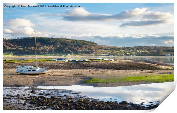 Boats in Red Wharf Bay Anglesey Print by Pearl Bucknall