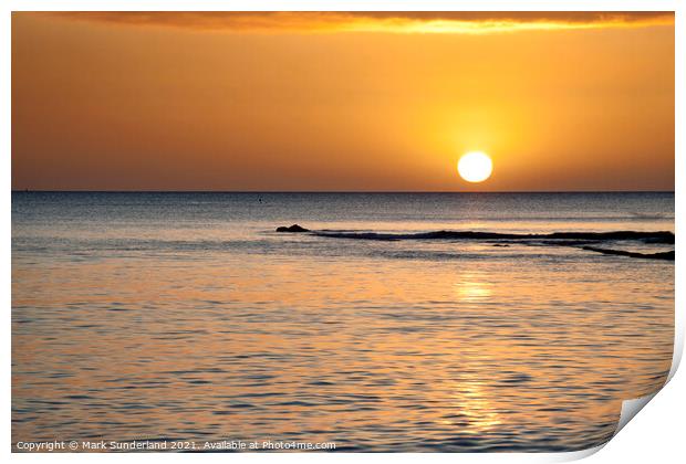Sunrise over the Sea from Castle Sands at St Andrews Print by Mark Sunderland