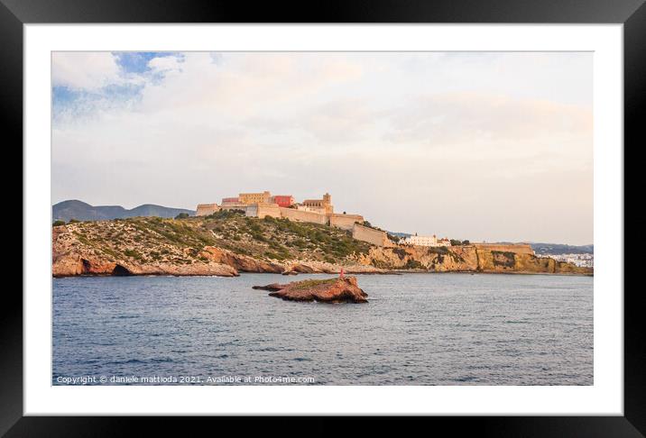 view from the sea of old Ibiza and the bulwark tha Framed Mounted Print by daniele mattioda